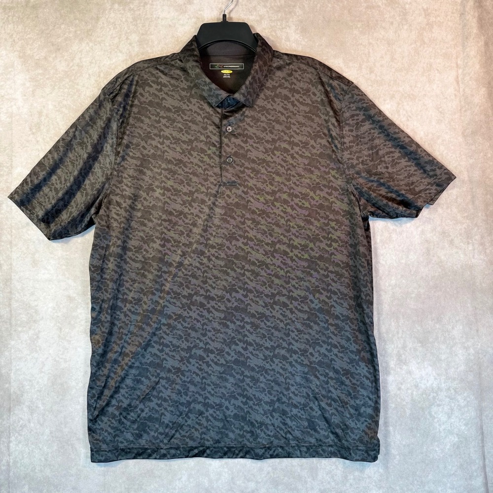 Greg Norman Polo Men XXL Grey Camo Play Dry Short Sleeve Performance Shirt